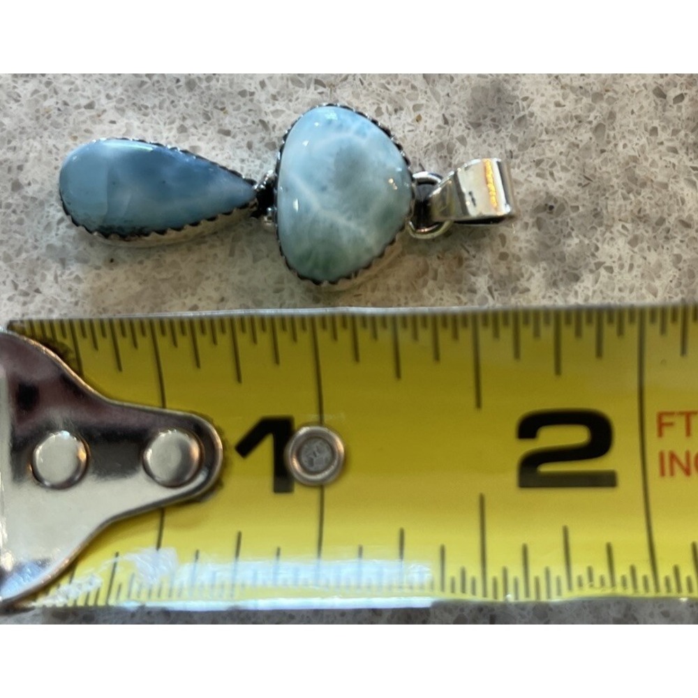 Sterling Silver 925 2 Blue Aqua Larimar Stones Mushroom Top Pendant Solid Back - Picture 6 of 8